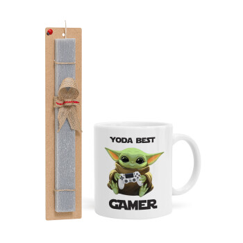 Yoda Best Gamer, Πασχαλινό Σετ, Κούπα κεραμική (330ml) & πασχαλινή λαμπάδα αρωματική πλακέ (30cm) (ΓΚΡΙ)