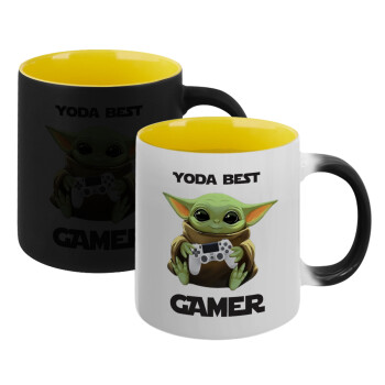 Yoda Best Gamer, Κούπα Μαγική εσωτερικό κίτρινη, κεραμική 330ml που αλλάζει χρώμα με το ζεστό ρόφημα (1 τεμάχιο)