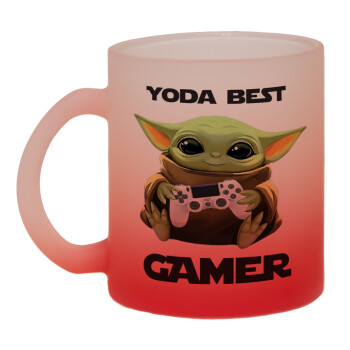 Yoda Best Gamer, Κούπα γυάλινη δίχρωμη με βάση το κόκκινο ματ, 330ml