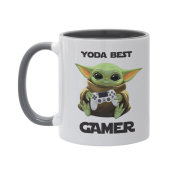 Yoda Best Gamer, Κούπα χρωματιστή γκρι, κεραμική, 330ml