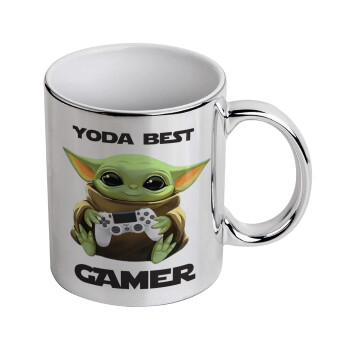 Yoda Best Gamer, Κούπα κεραμική, ασημένια καθρέπτης, 330ml