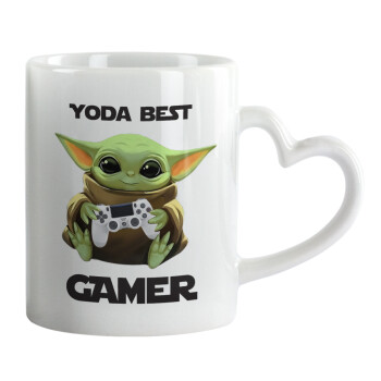 Yoda Best Gamer, Κούπα καρδιά χερούλι λευκή, κεραμική, 330ml