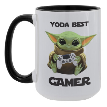 Yoda Best Gamer, Κούπα Mega 15oz, κεραμική Μαύρη, 450ml
