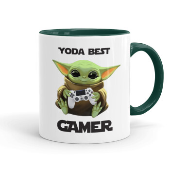Yoda Best Gamer, Κούπα χρωματιστή πράσινη, κεραμική, 330ml