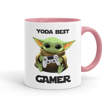 Yoda Best Gamer, Κούπα χρωματιστή ροζ, κεραμική, 330ml