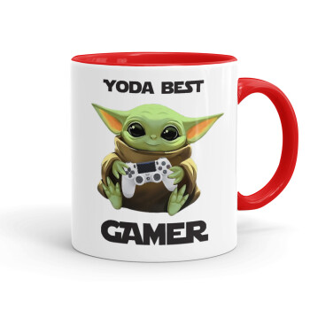 Yoda Best Gamer, Κούπα χρωματιστή κόκκινη, κεραμική, 330ml