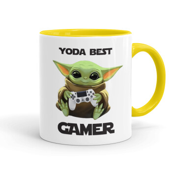 Yoda Best Gamer, Κούπα χρωματιστή κίτρινη, κεραμική, 330ml