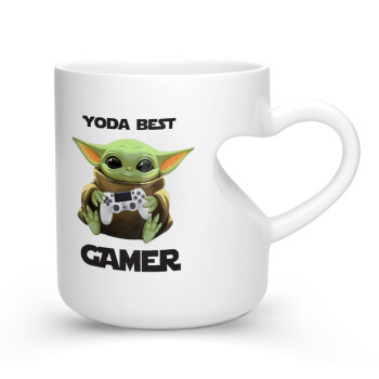 Yoda Best Gamer, Κούπα καρδιά λευκή, κεραμική, 330ml