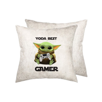 Yoda Best Gamer, Μαξιλάρι καναπέ Δερματίνη Γκρι 40x40cm με γέμισμα