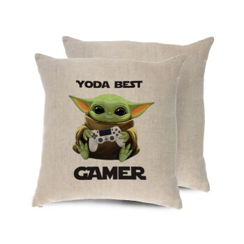 Yoda Best Gamer, Μαξιλάρι καναπέ ΛΙΝΟ 40x40cm περιέχεται το  γέμισμα