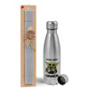 Easter Set, metallic Inox water bottle (750ml) & aromatic flat Easter candle (30cm) (GRAY)
