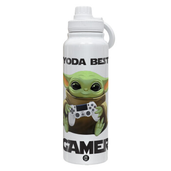 Yoda Best Gamer, 1L Stainless Steel Thermal Bottle with Phone Holder & Double Wall Insulation