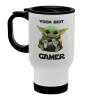 Yoda Best Gamer, Κούπα ταξιδιού ανοξείδωτη με καπάκι, διπλού τοιχώματος (θερμό) λευκή 450ml