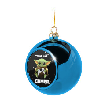 Yoda Best Gamer, Blue Christmas tree ball ornament 8cm