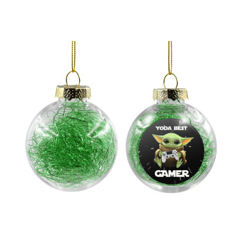 Yoda Best Gamer, Χριστουγεννιάτικη μπάλα δένδρου διάφανη με πράσινο γέμισμα 8cm