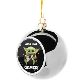 Yoda Best Gamer, Χριστουγεννιάτικη μπάλα δένδρου Ασημένια 8cm