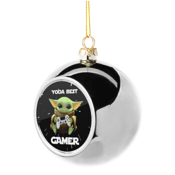 Yoda Best Gamer, Στολίδι Χριστουγεννιάτικη μπάλα δένδρου Ασημένια 8cm