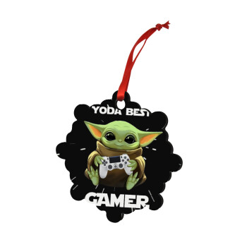 Yoda Best Gamer, Χριστουγεννιάτικο στολίδι snowflake ξύλινο 7.5cm