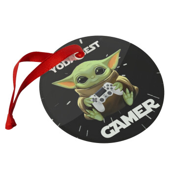 Yoda Best Gamer, Χριστουγεννιάτικο στολίδι γυάλινο 9cm