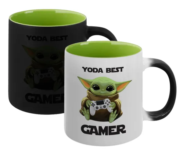 Yoda Best Gamer — Magic mug with green interior, ceramic, 330ml, changes colour with hot drinks