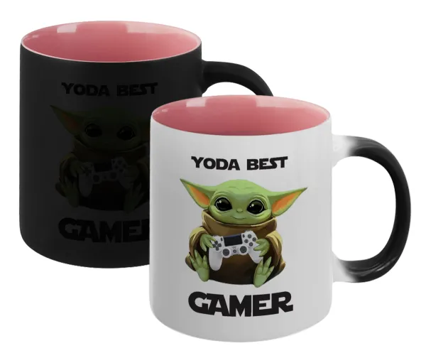 Yoda Best Gamer — Magic mug with pink interior, ceramic, 330ml, changes colour with hot drinks