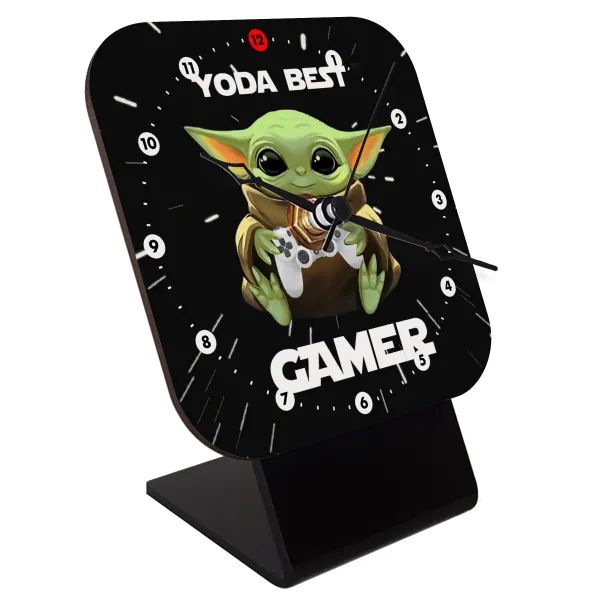 Yoda Best Gamer — Επιτραπέζιο ρολόι ξύλινο με δείκτες (10cm)