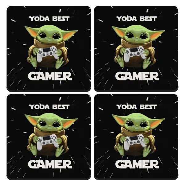Yoda Best Gamer — Σουβέρ ξύλινα τετράγωνα (9cm)