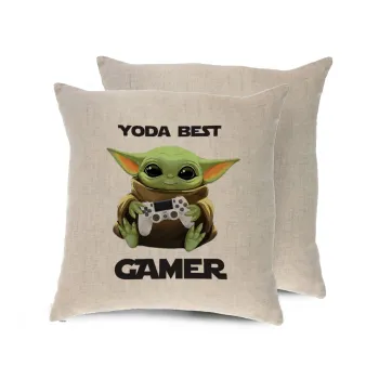 Yoda Best Gamer, Μαξιλάρι καναπέ ΛΙΝΟ 40x40cm περιέχεται το  γέμισμα