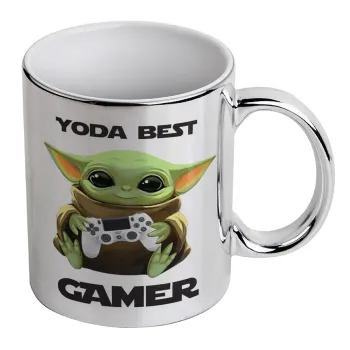 Yoda Best Gamer, Κούπα κεραμική, ασημένια καθρέπτης, 330ml