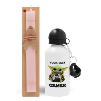 Yoda Best Gamer, Easter Set, metallic aluminum bottle (500ml) & aromatic flat Easter candle (30cm) (PINK)