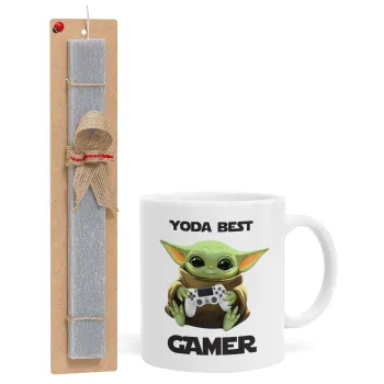 Yoda Best Gamer, Easter Set, Ceramic Cup (330ml) & Easter aromatic flat candle (30cm) (GRAY)