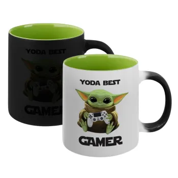 Yoda Best Gamer, Κούπα Μαγική εσωτερικό πράσινο, κεραμική 330ml που αλλάζει χρώμα με το ζεστό ρόφημα