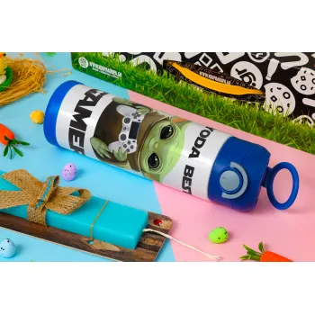 Yoda Best Gamer, Easter candle, Childrens hot water bottle, stainless steel, with safety straw, BLUE (500ml)