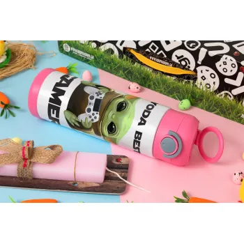 Yoda Best Gamer, Easter candle, Childrens hot water bottle, stainless steel, with safety straw, PINK (500ml)