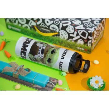 Yoda Best Gamer, Easter candle,Travel Tumbler 2 Lids, with metal straw & cleaning brush & aromatic flat candle (30cm) (BLUE)