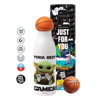Yoda Best Gamer, Μπάλα μπάσκετ μεταλλικό παγούρι θερμός, διπλού τοιχώματος, 550ml