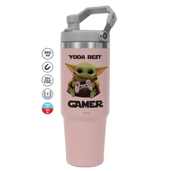 Yoda Best Gamer, ΡΟΖ χρώματος Θερμός Ανοξείδωτο 890ml (30oz) με χερούλι