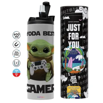 Yoda Best Gamer, Tumbler stainless steel GREY 600ml