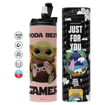 Yoda Best Gamer, Tumbler stainless steel PINK 600ml