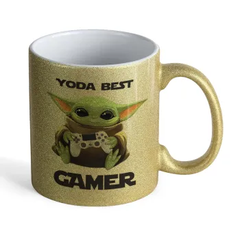 Yoda Best Gamer, Κούπα Χρυσή Glitter που γυαλίζει, κεραμική, 330ml