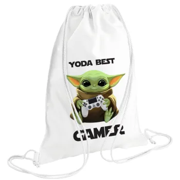 Yoda Best Gamer, Τσάντα πλάτης πουγκί GYMBAG λευκή (28x40cm)