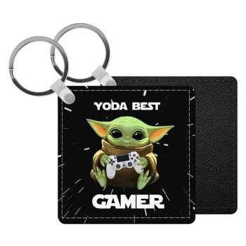 Yoda Best Gamer, Μπρελόκ Δερματίνη, τετράγωνο ΜΑΥΡΟ (5x5cm)