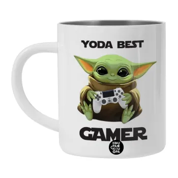 Yoda Best Gamer, Λευκή Ανοξείδωτη Μεταλλική Κούπα 450ml - Διπλού Τοιχώματος 