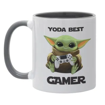 Yoda Best Gamer, Κούπα χρωματιστή γκρι, κεραμική, 330ml