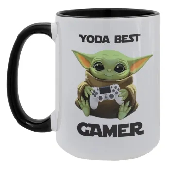 Yoda Best Gamer, Κούπα Mega 15oz, κεραμική Μαύρη, 450ml