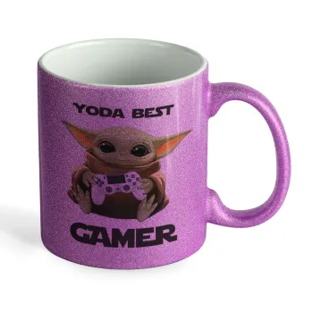 Yoda Best Gamer, Κούπα Μωβ Glitter που γυαλίζει, κεραμική, 330ml