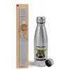 Easter Set, metallic Inox water bottle (750ml) & aromatic flat Easter candle (30cm) (GRAY)