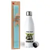 Easter Set, metallic stainless steel water bottle (750ml) & aromatic flat Easter candle (30cm) (TURQUOISE)