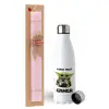 Easter Set, metallic stainless steel water bottle (750ml) & scented flat Easter candle (30cm) (PINK)