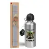 Easter Set, metallic silver aluminum water bottle (500ml) & aromatic flat Easter candle (30cm) (GRAY)